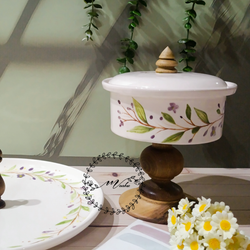 شکلات خوری پایه دار چوبی سرامیکی طرح نسیم برگ