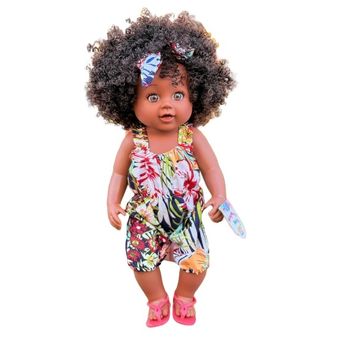 عروسک دختر سیاه پوست مو فرفری چشم رنگی ارتفاع : 40 سانتی متر