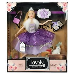 باربی مفصلی با لباس بنفش با کیف و کلاه کد 2568