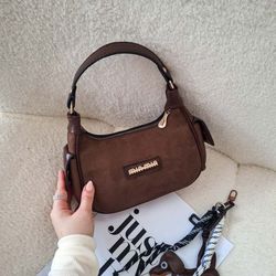 کیف رودوشی زنانه جیر قهوه‌ای مدل هوبو