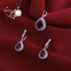 نیم ست نقره زنانه دلی سیلور مدل یاقوت و اشک کد A4