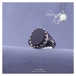 انگشتر نقره مردانه دلی سیلور مدل عقیق سیاه قلم کد C3