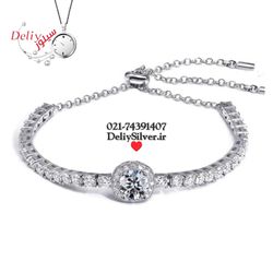 دستبند نقره وارداتی تنیسی الماس مویزنیت آزمایشگاهی آبکاری با طلای سفید 18 عیار