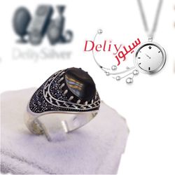 انگشتر نقره مردانه دلی سیلور مدل مارگازیت سنگ اتمی سیاه کد C4