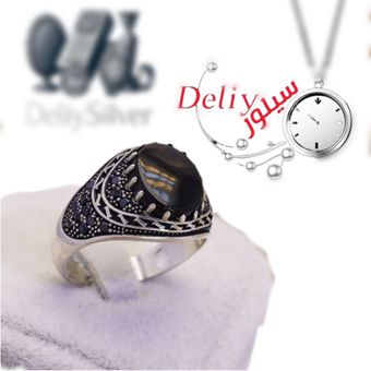 انگشتر نقره مردانه دلی سیلور مدل مارگازیت سنگ اتمی سیاه کد C4