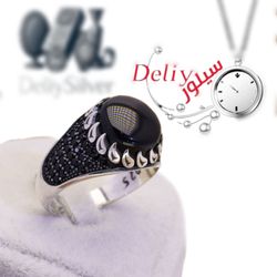 انگشتر نقره مردانه دلی سیلور مدل مارگازیت سنگ اتمی سیاه کد C8