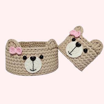 سبد قلاب بافی تریکو طرح خرسی کد 60 مجموعه 2 عددی