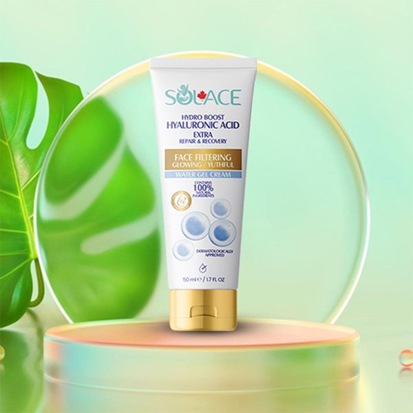 ژل آبرسان صورت و گردن سولس مدل هیالورونیک اسید مناسب برای انواع پوست حجم 50 میلی لیتر