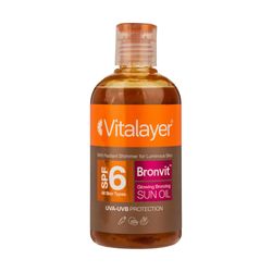 روغن آفتاب اکلیلی صورت و بدن ویتالیر  مدل bronvit glowing bronzing حجم 250 میلی‌لیتر، محافظت همزمان در برابر UVA/UVB با SPF 6 و 