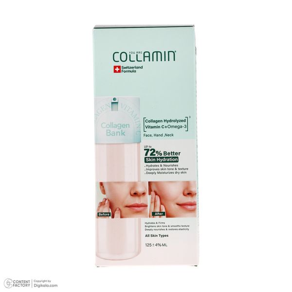 کرم مرطوب کننده صورت و گردن کلامین مدل collagen bank مناسب انواع پوست حجم 125 میلی لیتر