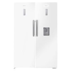 یخچال و فریزر دوقلو 40 فوت هایسنس مدل RS370W/FS270W، دارای نمایشگر و بدون برفک، با ارتفاع 186، پهنای 120 و عمق 67 سانتیمتر، میز