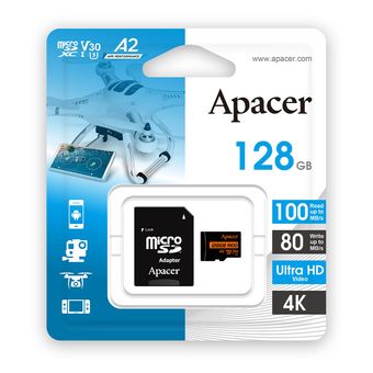 کارت حافظه microSDXC اپیسر مدل AP64G استاندارد HS-I U3 V30 A2 سرعت 100MBps ظرفیت 128 گیگابایت همراه با آداپتور SD
