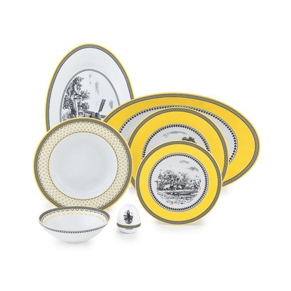 سرویس غذاخوری 102 پارچه چینی زرین ایران سری ایتالیا اف مدل ویلیج درجه عالی