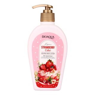 لوسیون بدن دونات بیوآکوا - مدل Strawberry Cake - مناسب برای انواع پوست - حجم 400 میلی لیتر