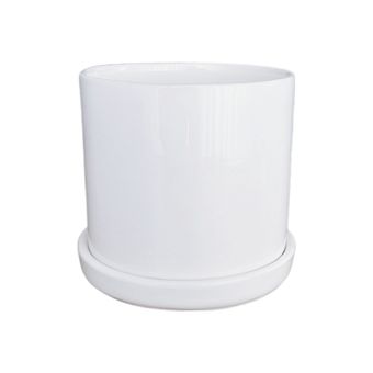 گلدان سرامیکی مدل استوانه‌ای به همراه زیرگلدانی