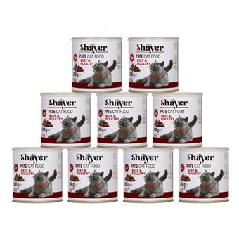 کنسرو گربه شایر مدل گوشت قرمز وگوشت طیور وزن 800 گرم بسته 8 عددی