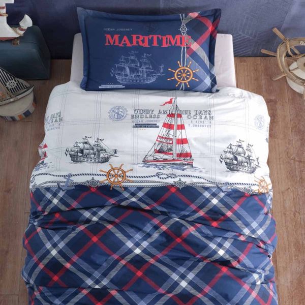 سرویس  کاورلحاف کلسی طرح Maritime تک نفره 3 تکه