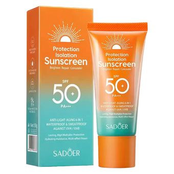 کرم ضد آفتاب بدون رنگ سادور SPF 50 مدل PI محافظ UVA ،UVB و PA+++، ضد حساسیت، ضد چروک و ضد پیری، مناسب انواع پوست‌  وزن 50 گرم