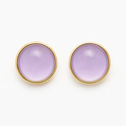 گوشواره تک نگین بنفش آینه ای استیل