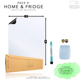 تخته وایت برد یخچالی مغناطیسی هوم اند فریج مدل 4 سایز 30x20 سانتی متر به همراه ماژیک و مگنت مجموعه 5 عددی