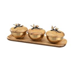 قندان گلدکیش مدل باترفلای کد GK829807 مجموعه سه عددی به همراه سینی