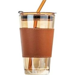 لیوان شیشه ای اسموتی گورگس دور چرمی گنجایش 0.45 لیتر