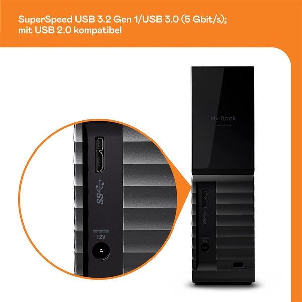 هارد اکسترنال وسترن دیجیتال مدل My Book Desktop ظرفیت هشت ترابایت دارای رابط USB Type-A 3.0