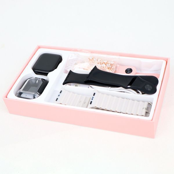 ست ساعت هوشمند دخترانه به همراه ایرپاد شیشه ای و ست جواهرات نگینی مدل WS x18 mini