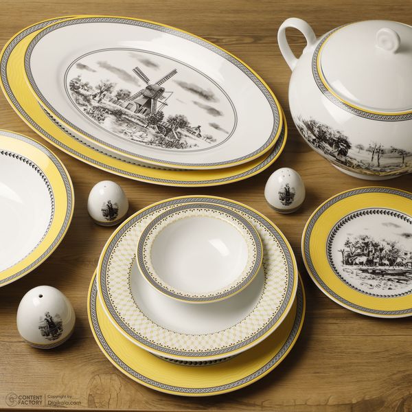 سرویس چینی 102 پارچه غذا خوری چینی زرین ایران سری ایتالیا اف مدل ویلیج درجه یک