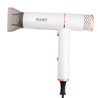 سشوار حرفه‌ای 2000 وات رومئو مدل RM-5656، موتور AC، وزن 600 گرم، المنت سرامیک تورمالین، دارای سری متمرکز‌کننده باریک با ویژگی صا