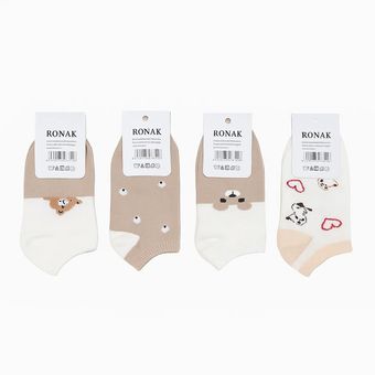 جوراب ساق کوتاه زنانه روناک مدل تدی کد 04 بسته 4 عددی