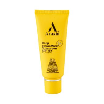 کرم ضد آفتاب بی‌رنگ صورت آراکسین SPF 50 مدل فیوژن واتر محافظ UVA ، UVB مناسب برای انواع پوست حجم 40 میلی لیتر