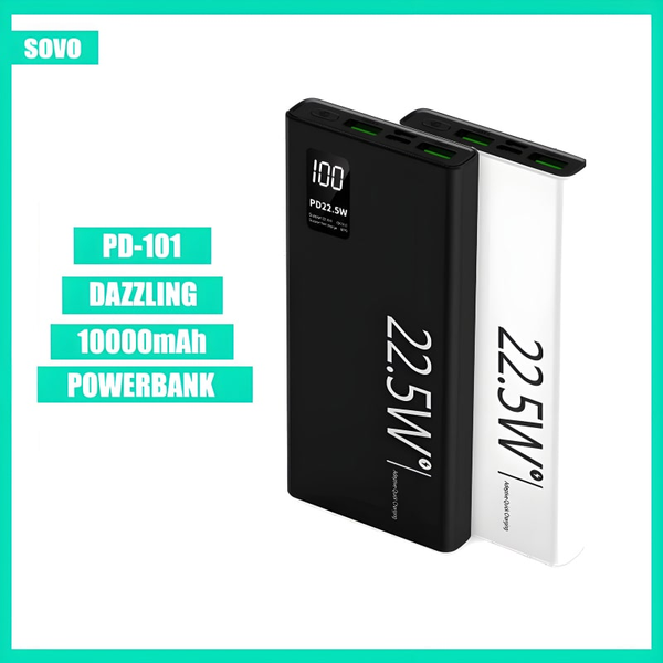 شارژر قابل حمل SOVO PD-101 پاور بانک 10000 میلی آمپر ساعتی
