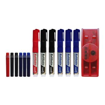 ماژیک وایت برد لی لی مدل شارژی به همراه کاتریج و تخته پاک کن مغناطیسی بسته 13 عددی