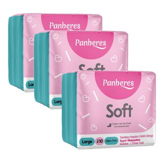 مجموعه 3 عددی نوار بهداشتی روز پنبه ریز مدل Normal، سایز L با ضخامت خیلی نازک، لایه رویی پنبه با جذب خیلی زیاد، بسته 10 عددی، ضد