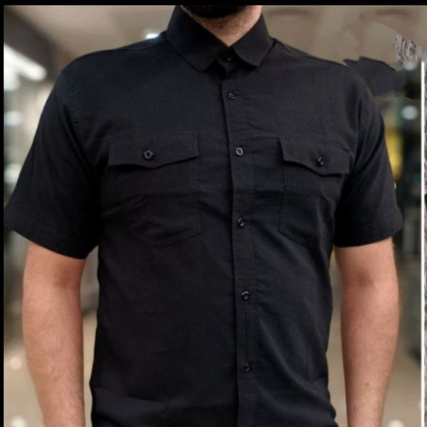 پیراهن مشکی مردانه آستین کوتاه دوجیب