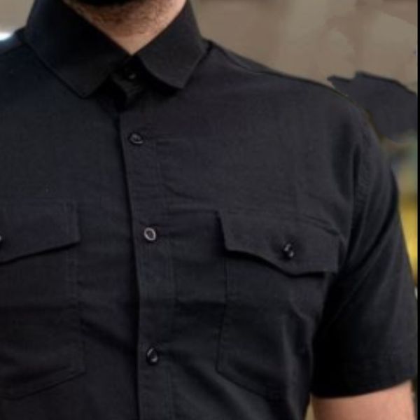 پیراهن مشکی مردانه آستین کوتاه دوجیب