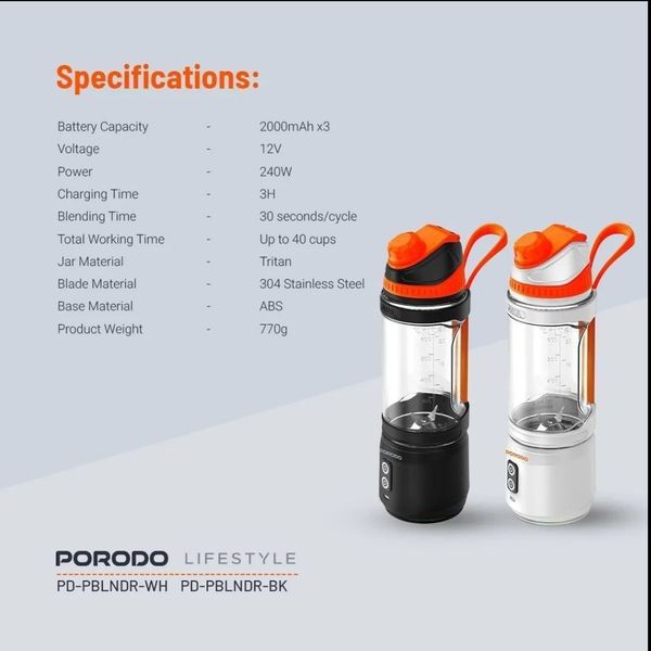 مخلوطکن شارژی Porodo مدل PD-PBLNDR