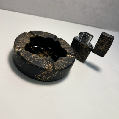 ست زیرسیگاری و فندک مدل گل طرح ماربل