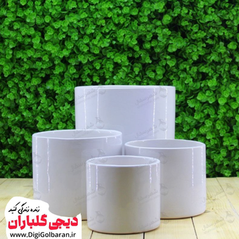 گلدان سرامیکی استوانه سفید ساده 4 سایز