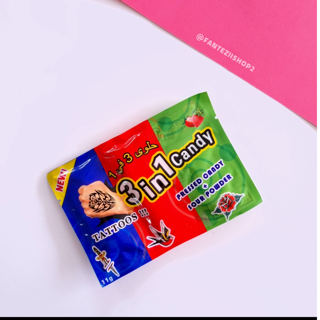 آبنبات با پودر و سه عدد تتو (3در1)