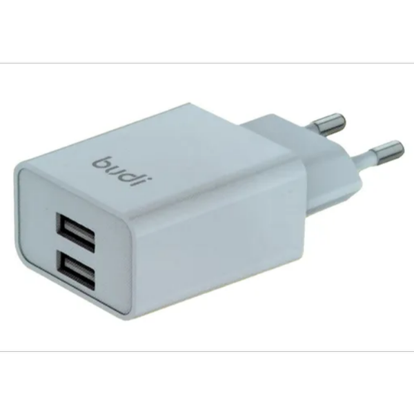 شارژر دیواری 12 وات بودی مدل Budi AC356EMW با 2 خروجی USB به همراه کابل USB به MicroUSB با گارانتی 18 ماهه شرکتی (6 ماه تعویض)