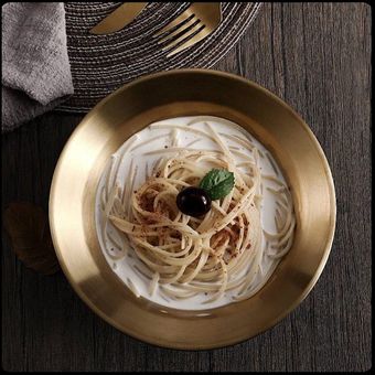 بشقاب استیل طلایی لبه دار 22 سانت