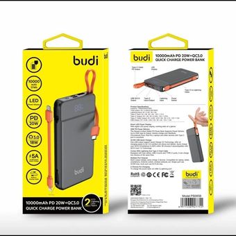 پاوربانک بودی مدل Budi PB085B با ظرفیت 10000 میلی آمپر و توان 22.5 وات