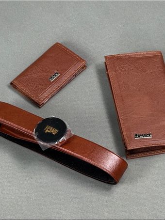 ست سه تیکه کیف کمربند جاکارتی عسلی