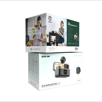 میکروفن بی سیم گرین لاین مدل GREEN LION GLM WIRELESS MIC LITE ENC به‌ همراه کابل Type-C، لایتنینگ و جک 3.5 میلی‌متری دوربین