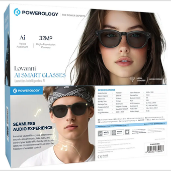 عینک هوشمند پاورولوژی POWEROLOGY LOVANNI AI SMART GLASSES با قابلیت دستیار صوتی هوش مصنوعی مدل PWAICM