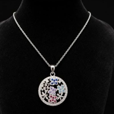 گردنبند طرح گل نگین دار  زنانه ژوپینگ وارداتی رنگ نقره ای
