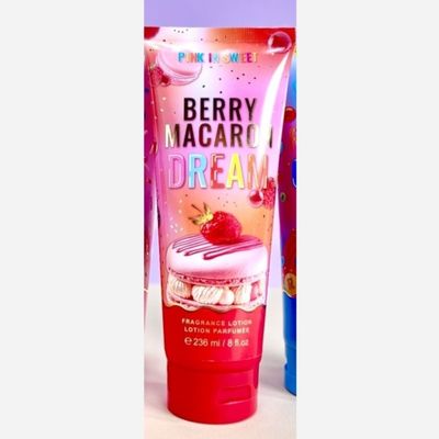لوسیون خوشمزه pink insweet با رایحه ماکارون توت فرنگی   اورجینال از برند pink in sweet  رایحه BERRY MACARON(DREAM)قرمز