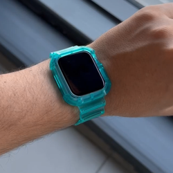 بند اپل واچ طرح G-Shock با قاب یکپارچه شفاف در دو رنگ سوسنی و آبی فیروزهای